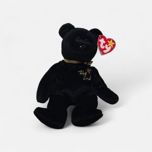 TY BEANIE BABY ‘The End’ Bear Y2K Bean Bag Black Retired Stuff Animal Toy New